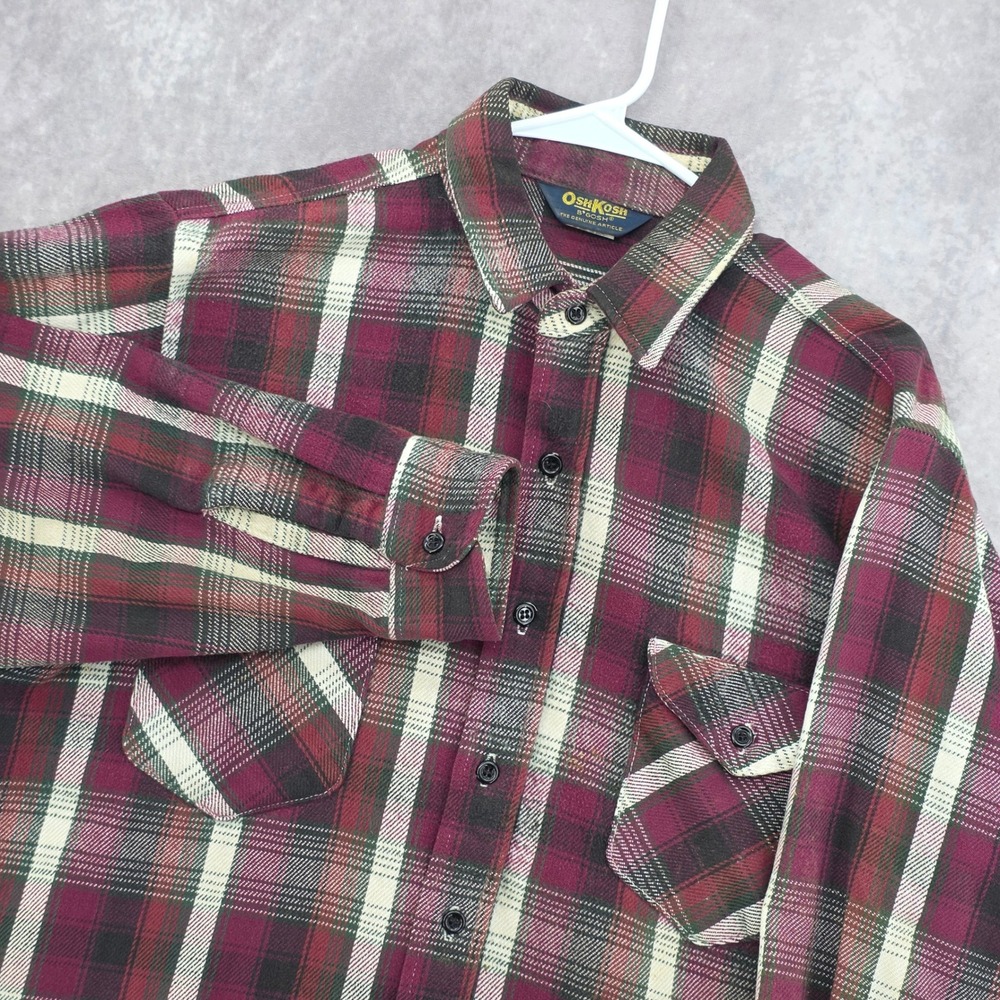 Vintage OshKosh B'gosh Mens LT Maroon Plaid Flannel Button Down Shirt Tall